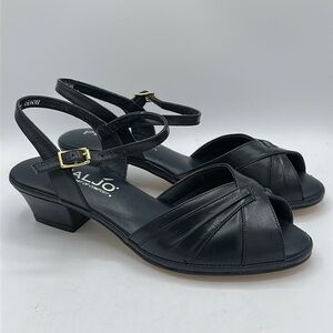 Penaljo black ankle strap sandals, size 5.5